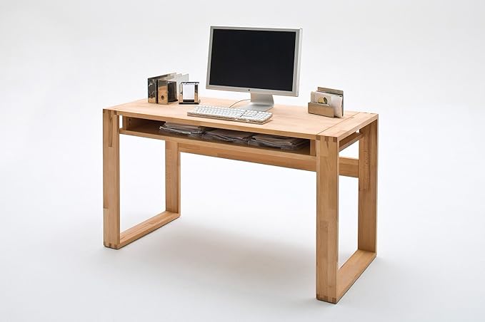 lifestyle4living Schreibtisch in Kernbuche massiv, geölt, mit 1 Fach und Fingerzinken, Maße: B/H/T ca. 135/76/60 cm