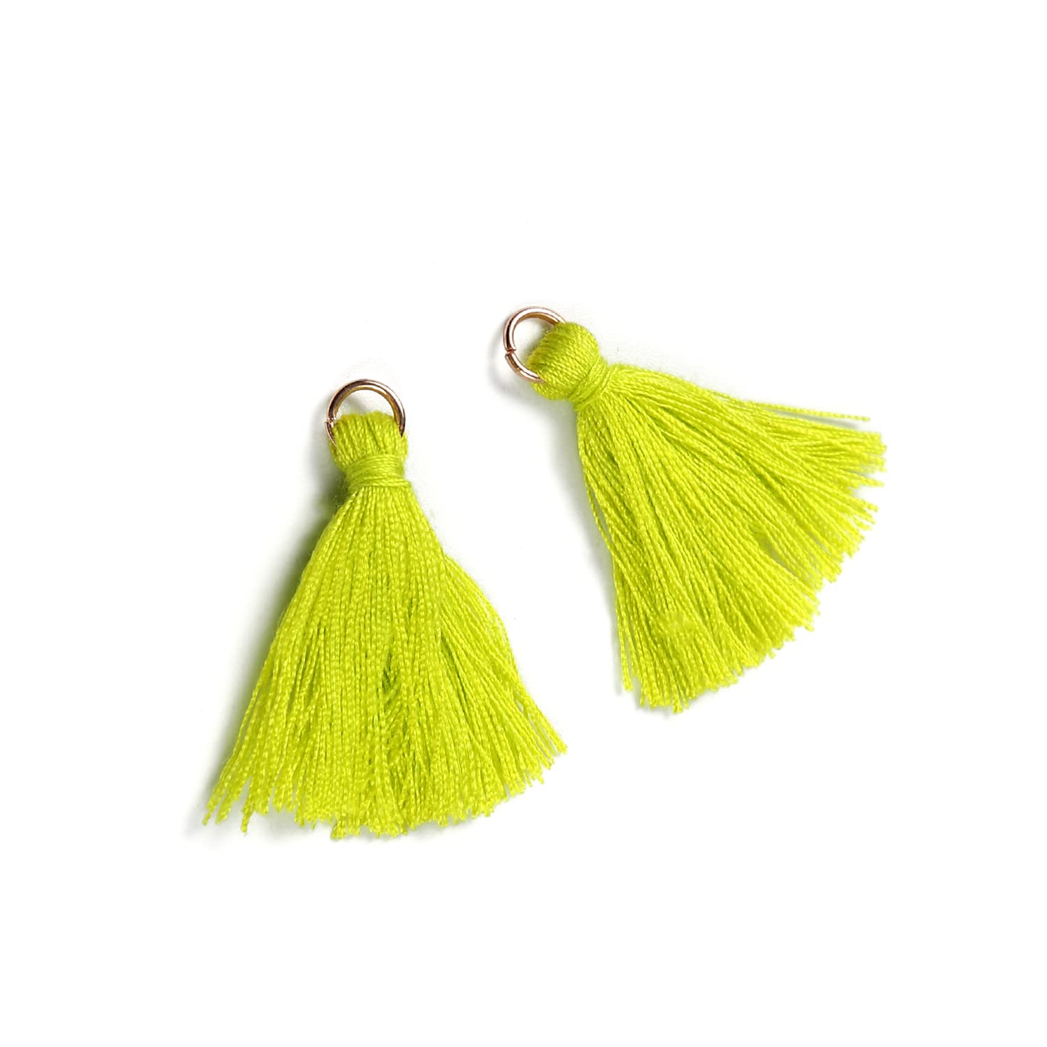 Duories Pack of 50 Mini Tassel Pendants, 3 cm Cotton Fringe Tassel Tassel Bracelet Key Chain Craft Tassel for Earrings Jewellery Making Bags Bookmark DIY Craft Accessories Yellow Green