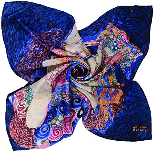 Salutto Women Square Scarf Silk Blue Klimt Virgin Printed Pure Satin