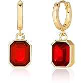 Birthstone Crystal Dangle Drop Earrings, 18K Gold Plated Huggie Hoop Hypoallergenic Earring Jewelry Gifts for Women