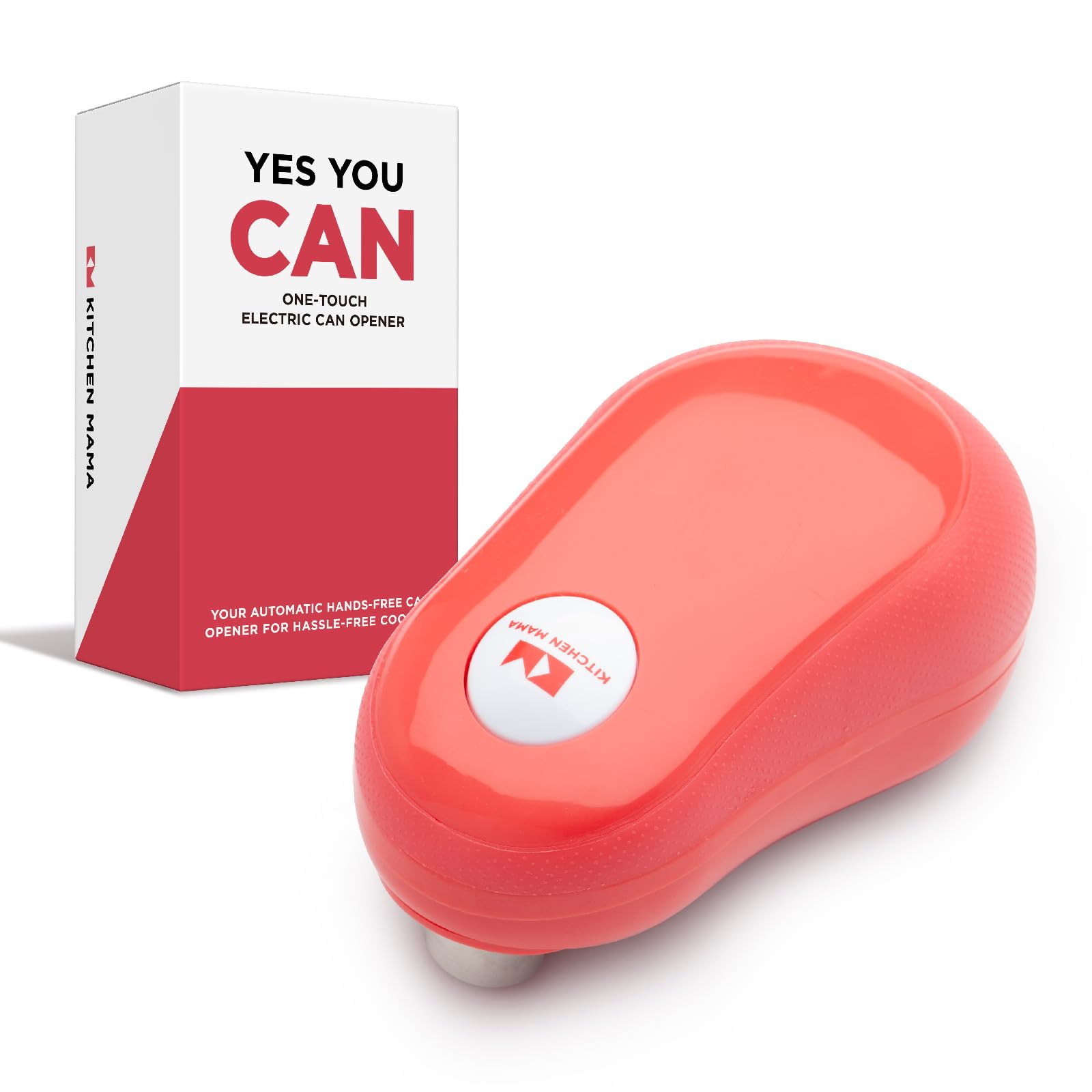 Kitchen Mama One-Touch Electric Can Opener: One Button Open Can, Auto Shutdown, Ergonomic Design, Smooth Edge, Food Safe, Battery Operated (Red)