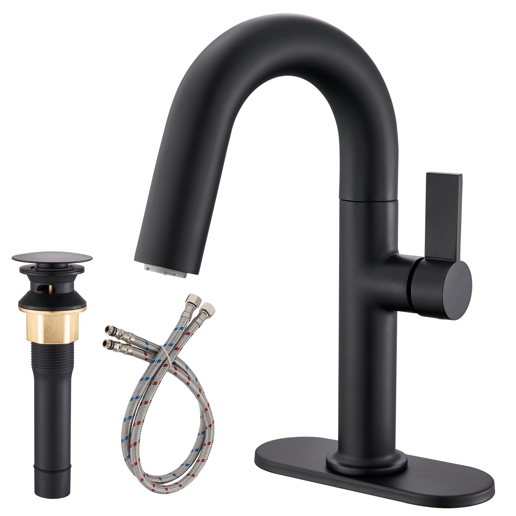 Photo 1 of Matte Black Bathroom Sink Faucet 1 Or 3 Hole,Single Handle Bathroom Faucets with 2 Spray Function?360° Swivel Spout for Vanity Sink Faucet.Includes Deck Plate, Copper Pop-Up Drain