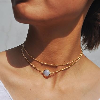 simsly Einfache Opal Kristall Stein Anhänger Doppel-Halskette Kette Zubehör Schmuck verstellbar für Frauen und Mädchen