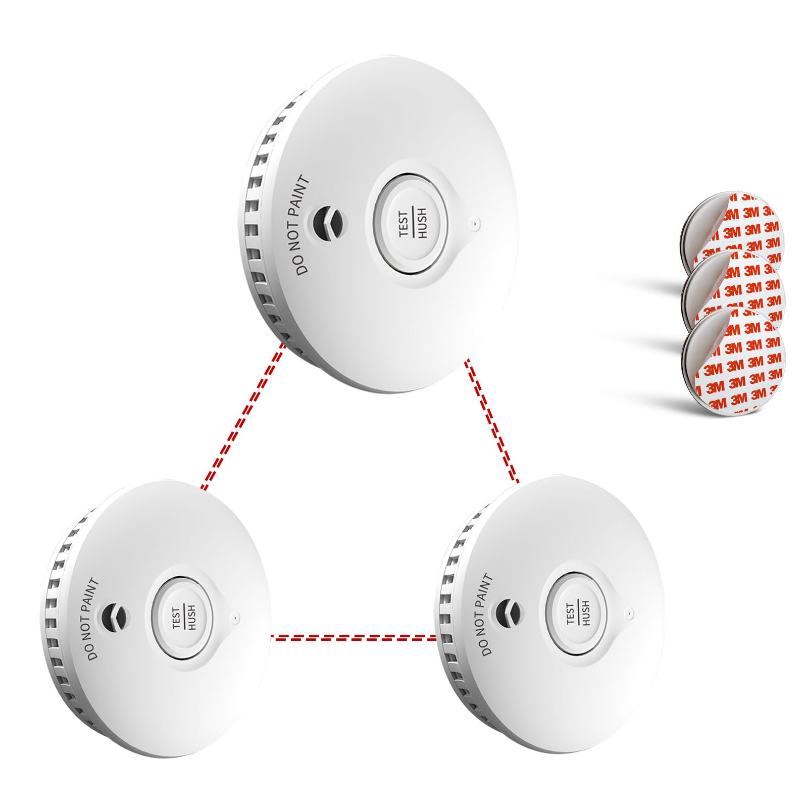 Ruan Wireless Interconnected Smoke Alarm 10 Years Life Photoelectric wireless Smoke Detector 4 Years Battery Fire Alarm Tested Conforms to EN 14604 Standard 3 Pack