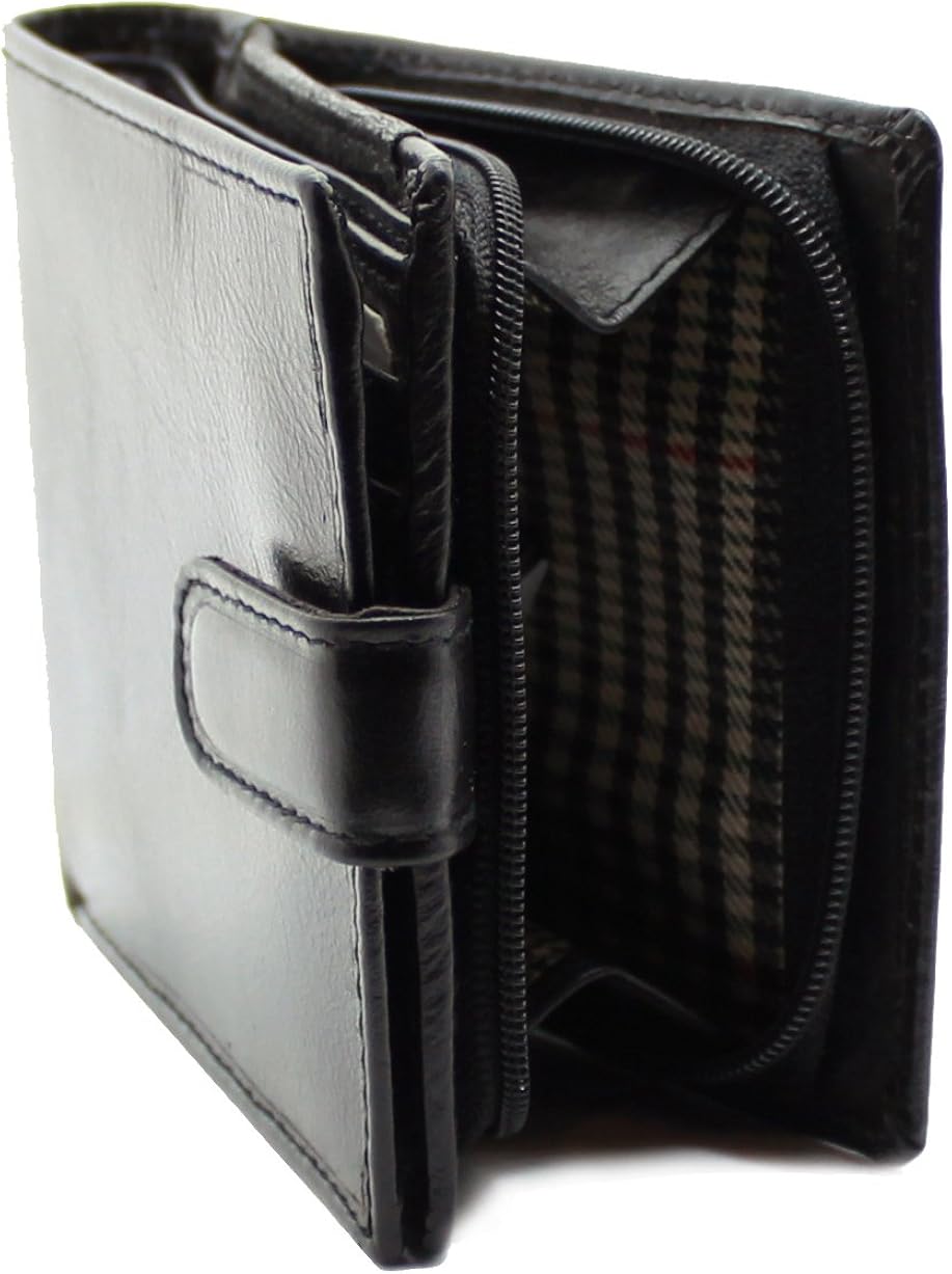 TOPSUM LONDON Mens RFID Blocking Genuine Leather Bifold Wallet with A Zipped Coin Pocket and ID Window 4011 Black - Image 5