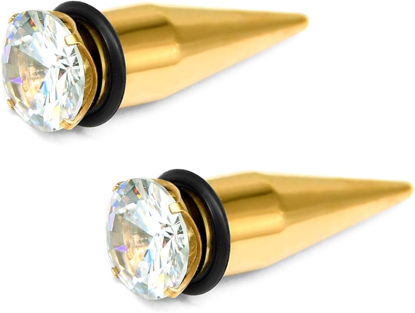VCMART 1 Pair Gold Ear Tapers Strecher with CZ Diamond Stainless Steel