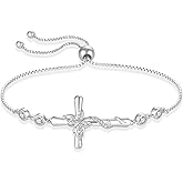 Blaniy Cross Bracelet for Women 925 Sterling Silver Adjustable Butterfly Bracelet Birthstone Jewelry for Women