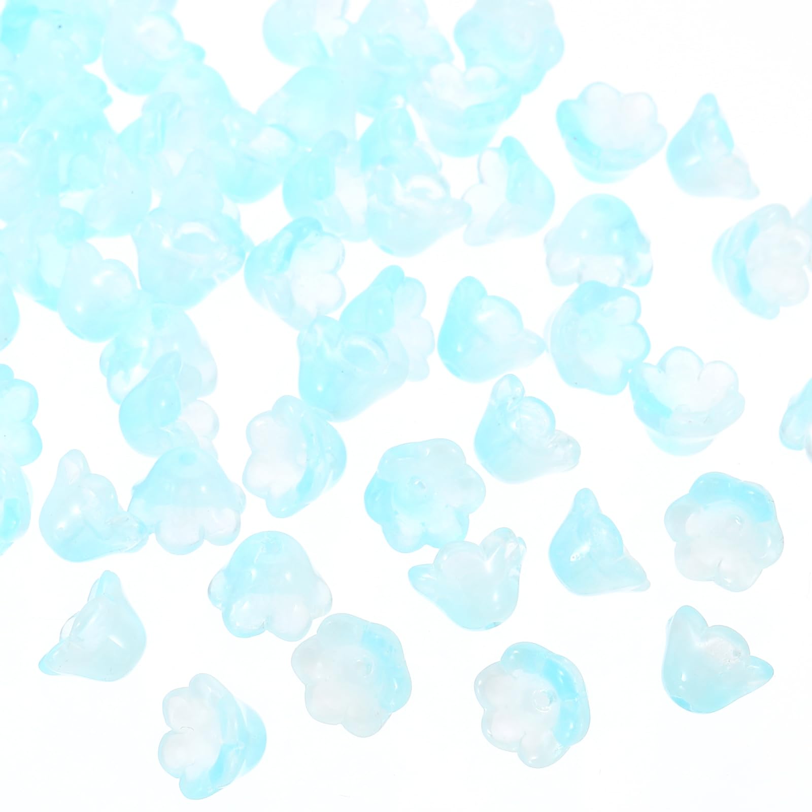 PATIKIL Glass Trumpet Flower Beads, 100 Pcs Gradient Flower Bead Charm for DIY Craft Decorations, Lake Blue
