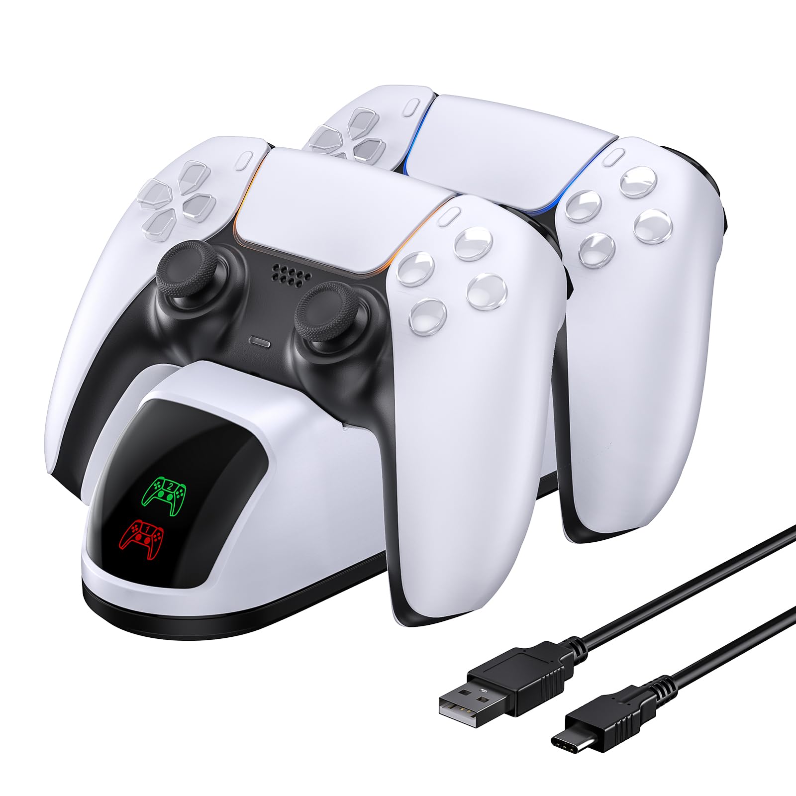 NexiGo DOBE Newest PS5 Controller Charger, Dual Charing Station with LED Indicator, High Speed, Charging Dock for Playstation 5 DualSense Controller, White