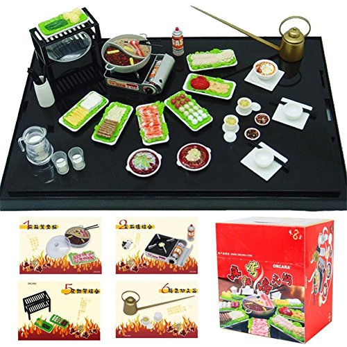 ORCARA Miniature Dollhouse Spicy Chinese Fondue Hotpot Toy Figure Doll Set of 8