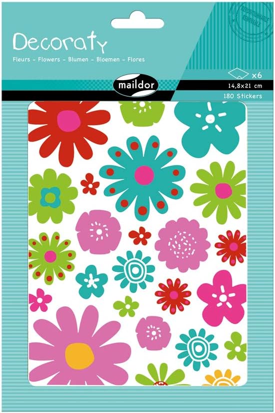Maildor AE143C, STICKERS Decorate, 6 sheets 21x14,8 cm -FLOWERS (180 stickers) THEME, Children's Arts and Crafts Accessories