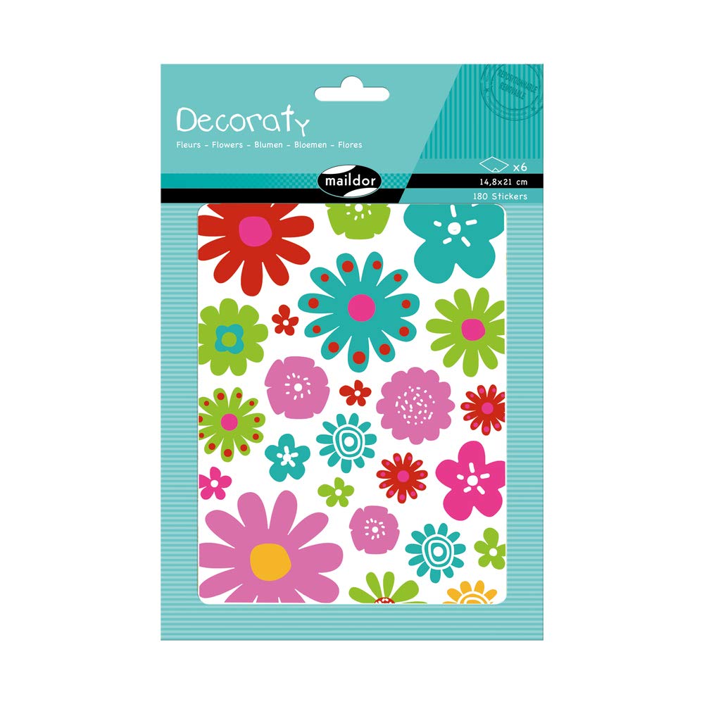 Maildor AE143C - STICKERS Decorate - 6 sheets 21x14,8 cm -FLOWERS (180 stickers) THEME - Children's Arts and Crafts Accessories - Creative and Leisure