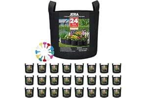 JERIA 24-Pack 5 Gallon Nonwoven Grow Bags, Plant Grow Bags，Heavy Duty Aeration Fabric Pots with Durable Handles, Come with 24 Pcs Plant Labels