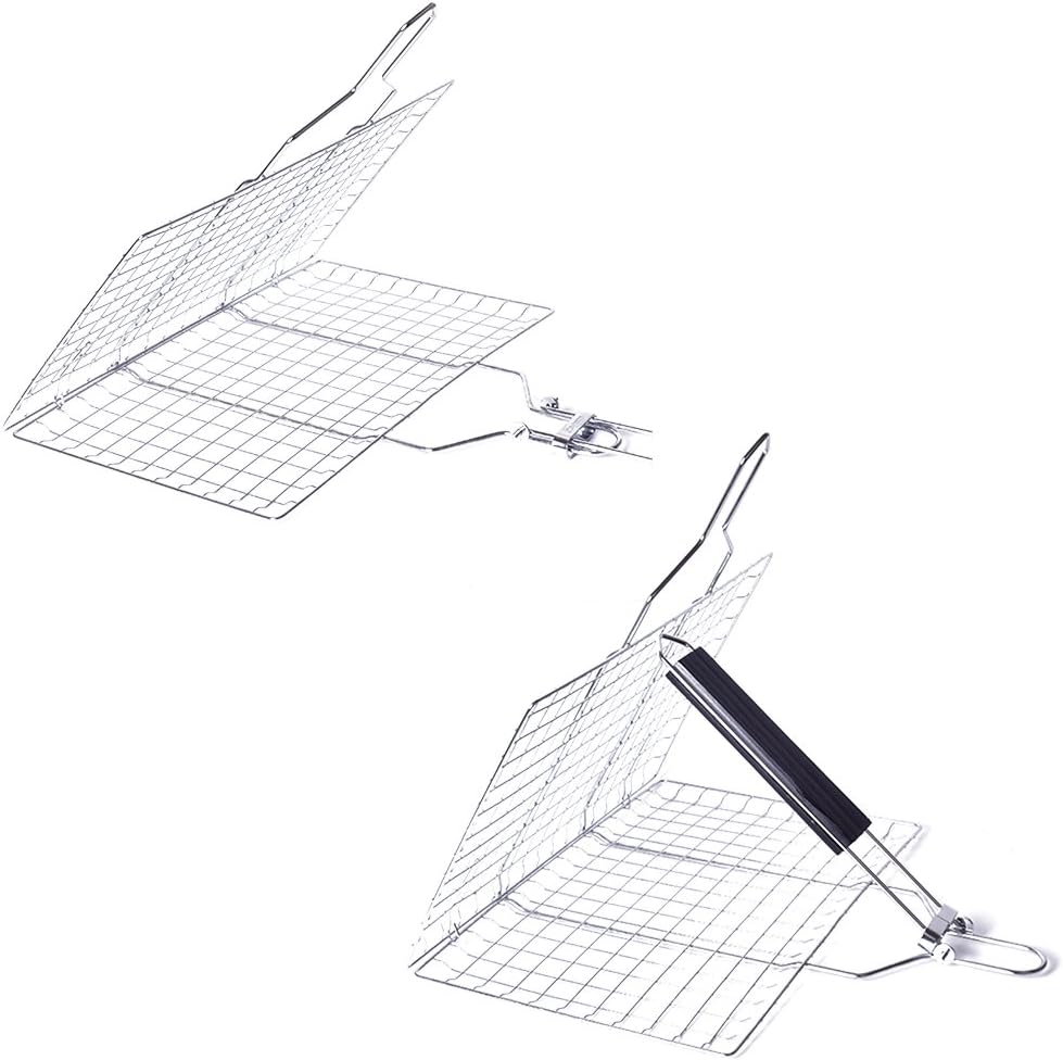 Barbecue Grilling Basket Wood handle Adjustable Folding Fish Basket Steak Fish Corn Vegetable BBQ Grill Net Rack BBQ Accessories