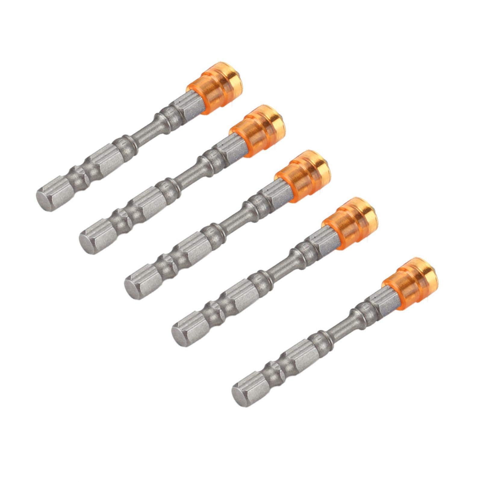 Drywall Screwdriver Bits, Akozon 5Pcs S2 Steel Magnetic Cross Head PH2 Screwdriver Bits Set Magnetic Drywall Bit Holder for Drywall Screws 1/4inch Shank(Yellow)