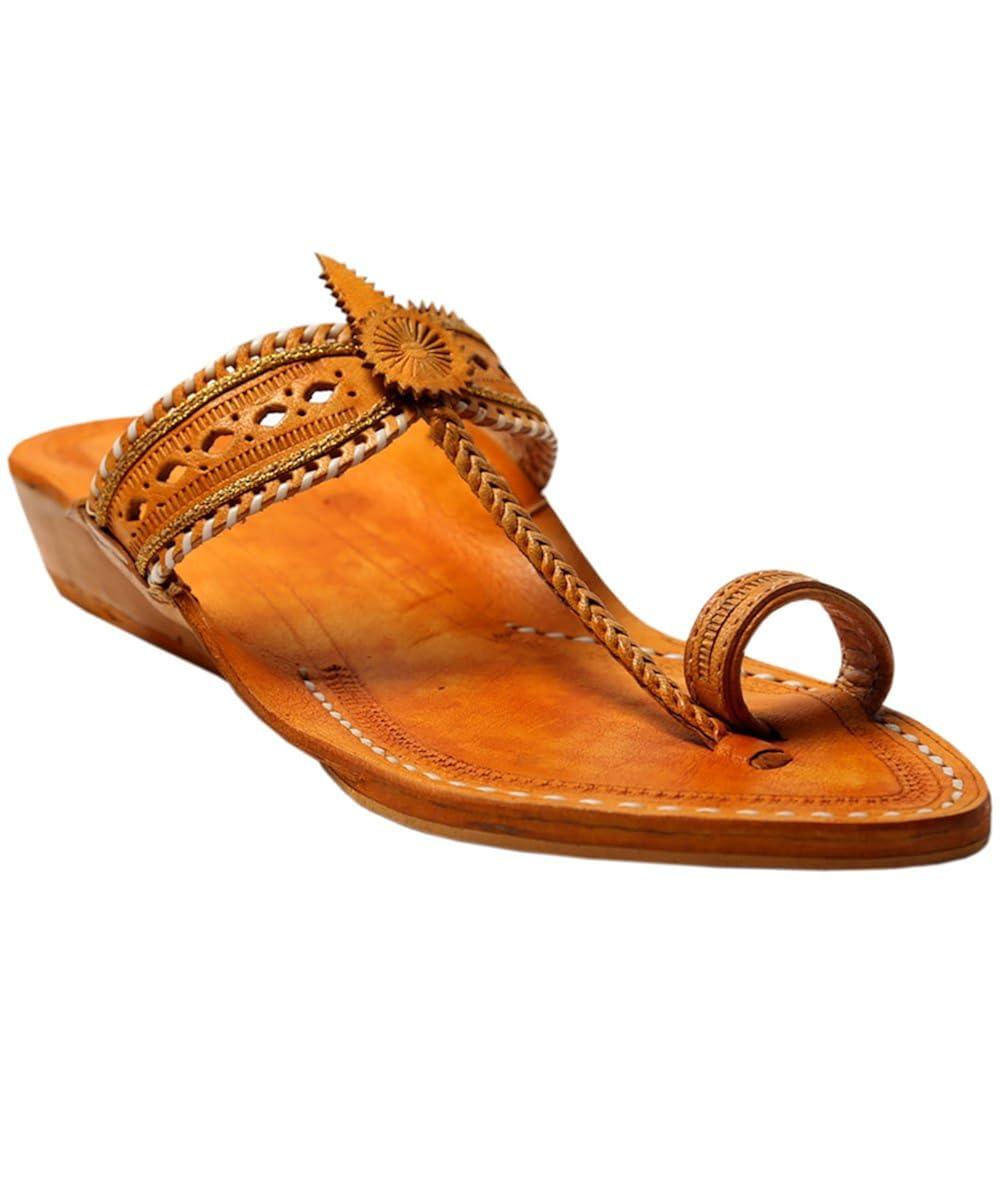 ekolhapuri handmade authentic genuine leather attractive light yellow platform heel ladies chappal