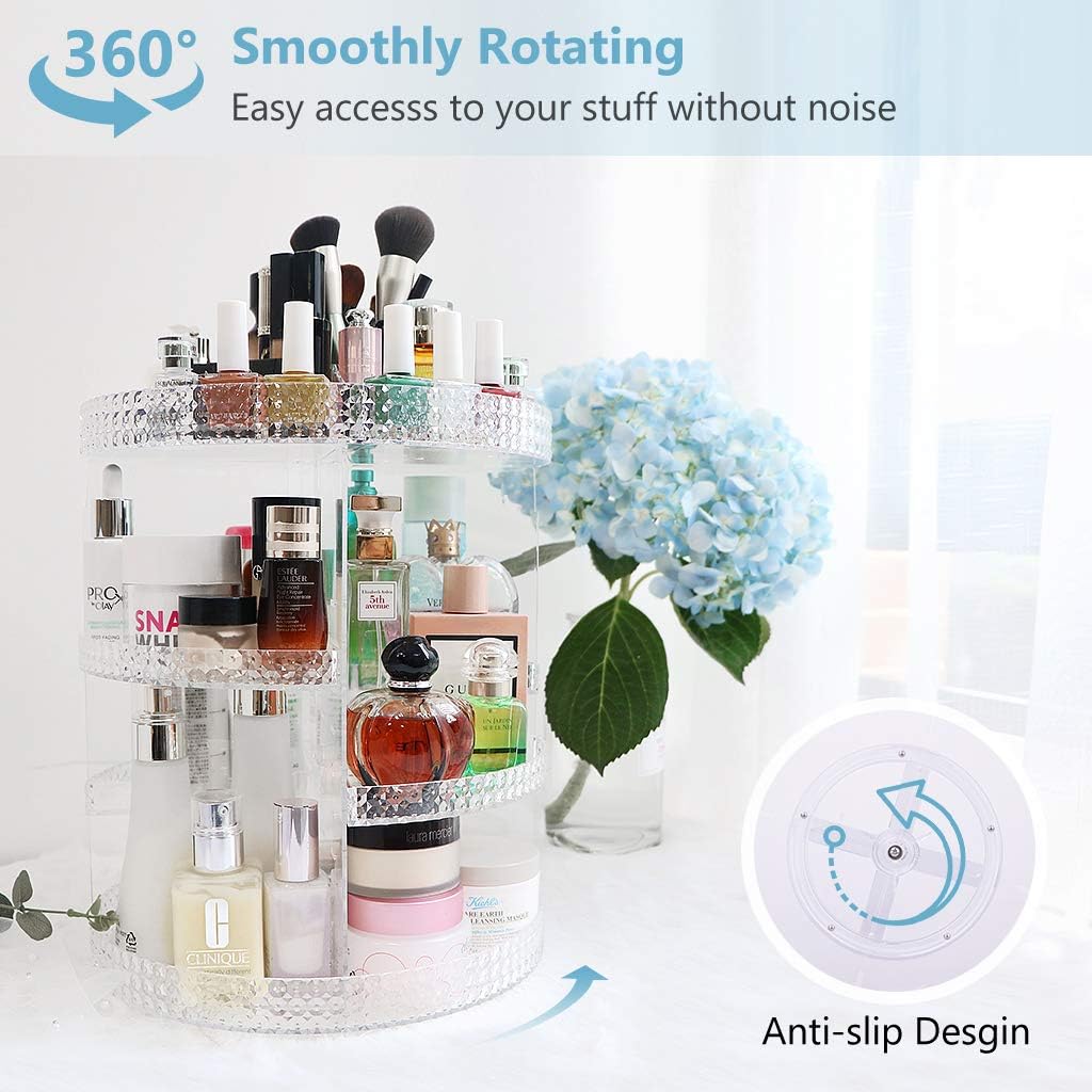 Awenia Makeup Organizer 360-Degree Rotating, Adjustable Makeup Storage, 7 Layers Large Capacity Cosmetic Storage Unit, Fits Different Types of Cosmetics and Accessories, Plus Size (Clear): Home & Kitchen