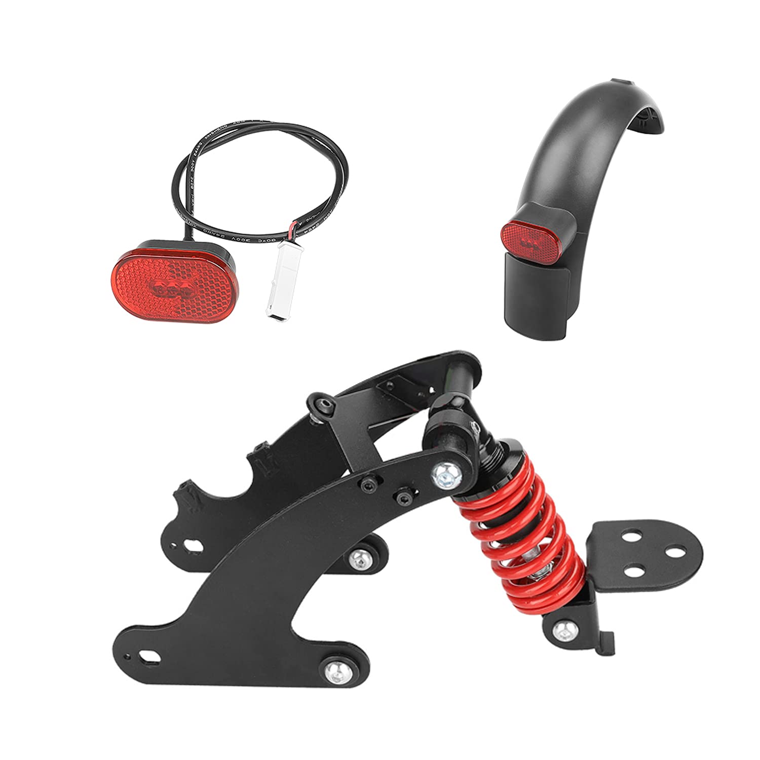 MotuTech Rear Suspension Kit for Xiaomi M365 / Pro 2 / 1S / Essential Lite Shock Absorber + Mudguard + Tail Light (Red - for M365 Pro/Pro 2)