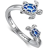 YAFEINI Sea Turtle Rings Sterling Silver Turtle Open Ring For Women Ocean Themed Jewelry With Presents Box