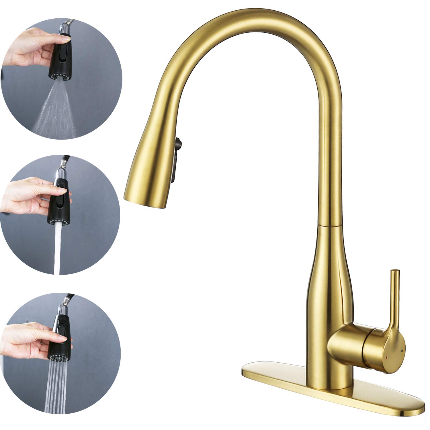 Best Brushed Gold Kitchen Faucet Three Hole