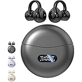 CuiSuto Clip on Earbuds Open Ear Wireless Bluetooth 5.4 Headphones with Mic,60H Play,Noise Cancelling,Waterproof,Sports Ear Buds,Comfortable for Small Ears & Glasses Wearers,Workouts (Black)