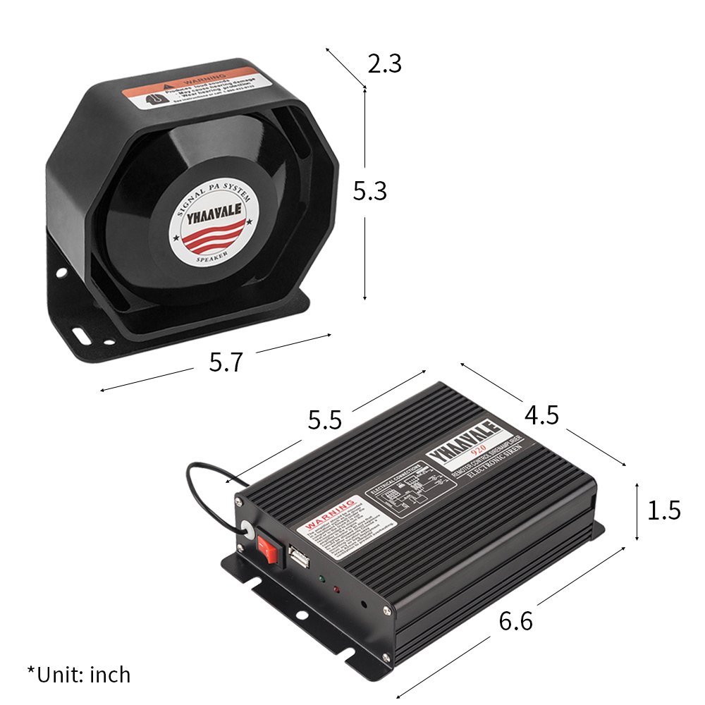 YHAAVALE 920 Car Amplifier Police Siren & Metal Ultra Slime Octagon Flat Speaker,DC12V 100W Multi-Tones Wireless Remote Control with Mic Loudspeaker Emergency Electronic PA System