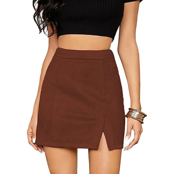 Amazon.com: Womens Faux Suede Skirt with Slit High Waisted