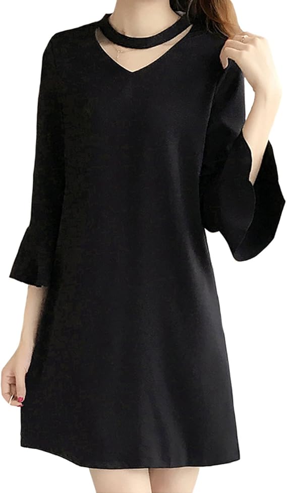 Amazon Co Jp 大きいサイズ レディース 七分袖ワンピース 黒 フォーマルワンピース チョーカー ブラック 6l 服 ファッション小物