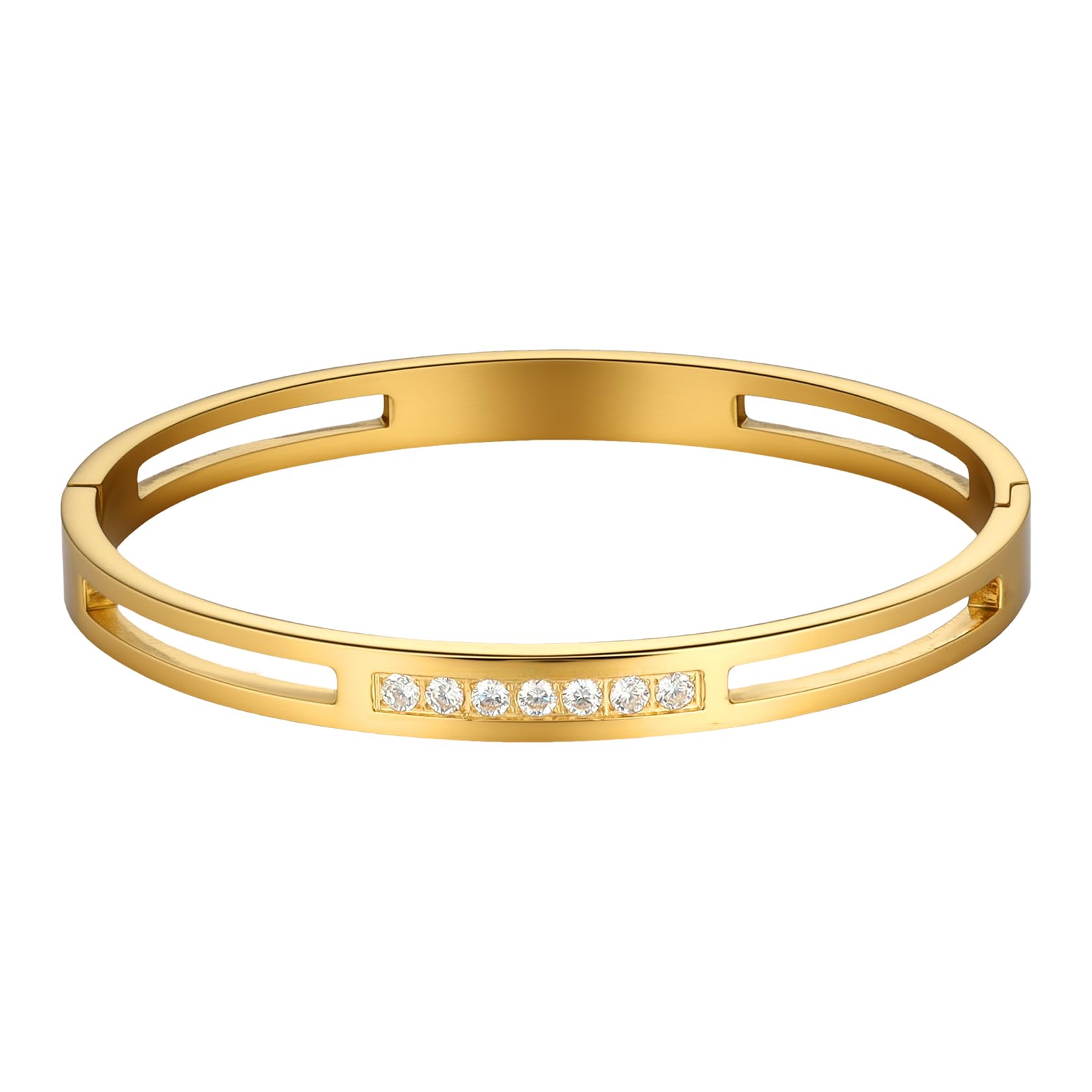 MILAKOO Gold Color Bangle Stainless Steel with Rhinestone Bracelets for Women Bangle 6.7 Inches — image 1