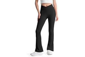 BOOPH Girls Flare Leggings with Pockets Cross-Waist High Waisted Yoga Pants Bell Bottoms Athletic Pants
