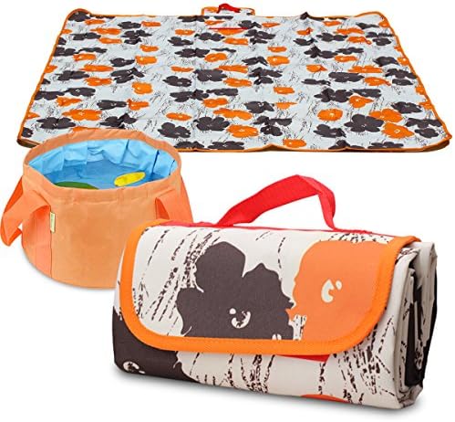 ANGIX Outdoor Oxford Picnic Blanket Beach Waterproof Handy Mat with Foldable Wash Basin for Camping, Traveling, Hiking