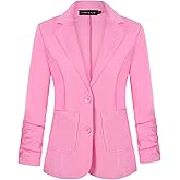 Unifizz Women's Button Front Blazers 3/4 Sleeve Work Office Blazer Notched Collar Lightweight Jacket #Pink,Size 2XL#