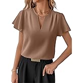 EVALESS Blouses for Women Dressy Casual Summer Ruffle Short Sleeve V Neck Work Tops Busines Office Shirts