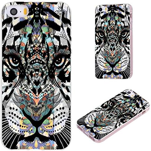 iPhone SE Case,iPhone 5S Case,iPhone 5 Case,VoMotec Anti-Scratch Slim Flexible Soft TPU Protective Skin Cover Case for Apple iPhone 5/5S/ SE 2016 4.0 Inch,Black Tiger Head with Colorful Cross