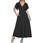AUSELILY Maxi Dresses Women 2026 Summer Wrap Long Flowy Dress Ruffle Sleeve Deep V Neck Formal Dress with Pockets
