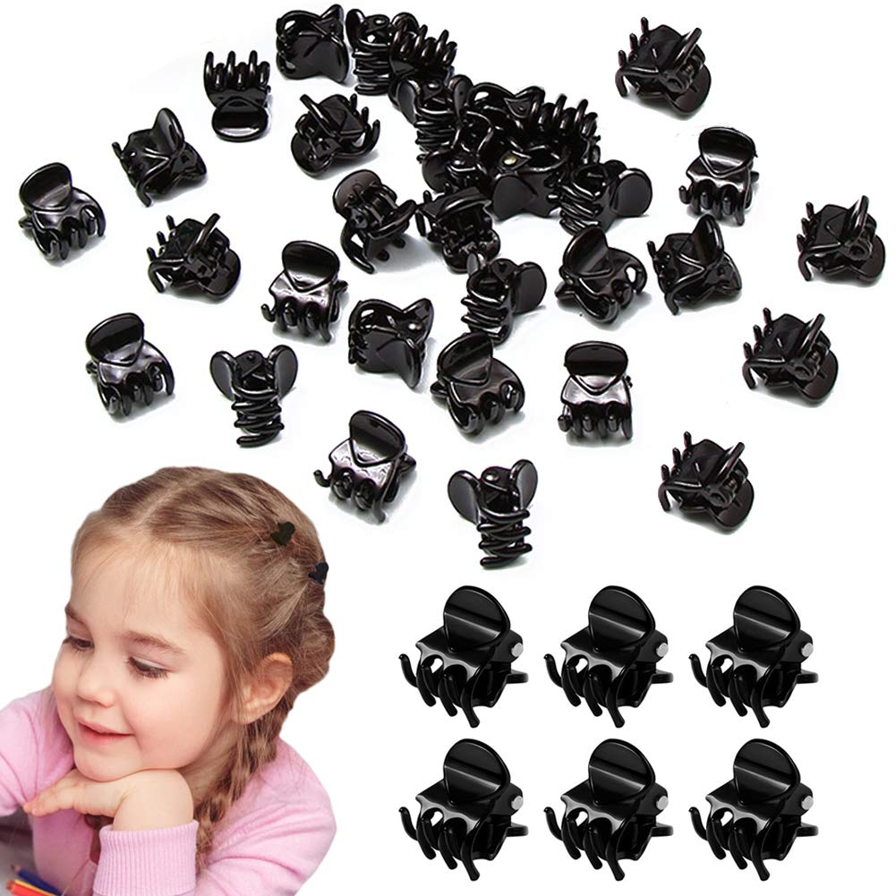 VEGCOO 60 Pcs Mini Hair Clips, Plastic Hair Claw Clips Pins Clamps for Girls and Women, Black Claws