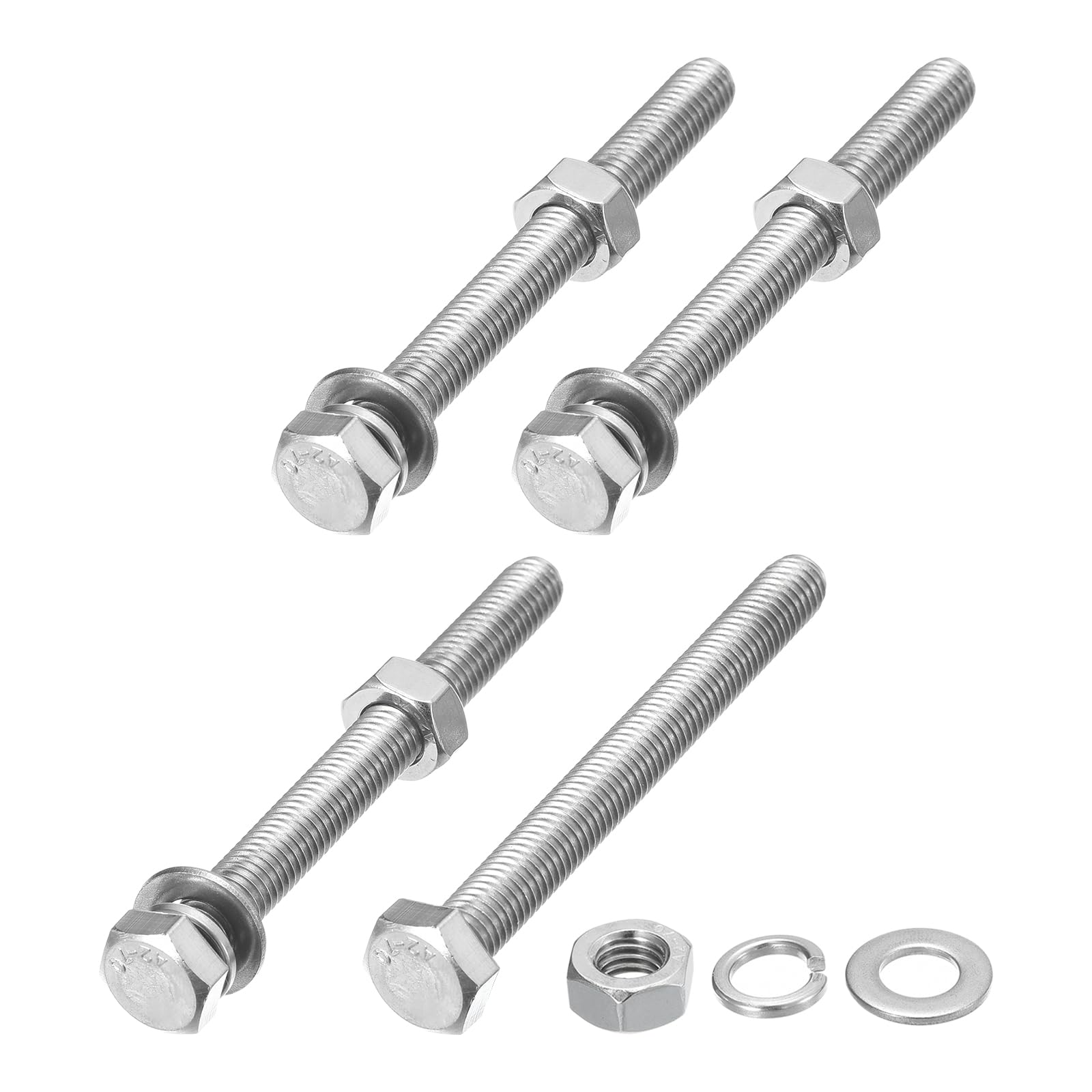 METALLIXITY Hex Head Screws Bolts, Nuts, Flat & Lock Washers Kits (M8-1.25x80mm) 4 Set, Stainless Steel Fully Threaded Machine Screws Bolt Set - for Home Appliance Equipment