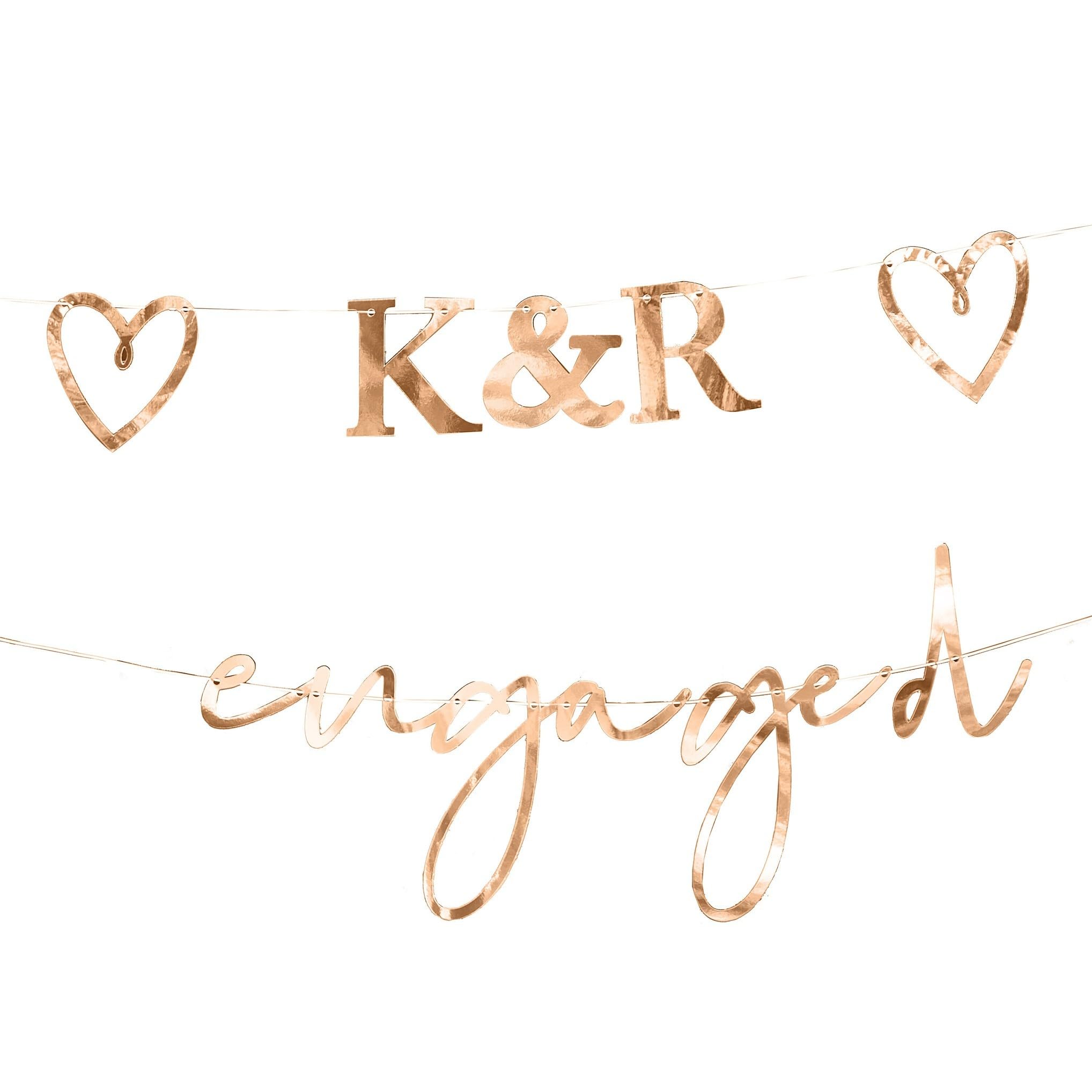 Ginger Ray Engagement Rose Gold Engaged Letter Bunting with Customisable Initials & Hearts