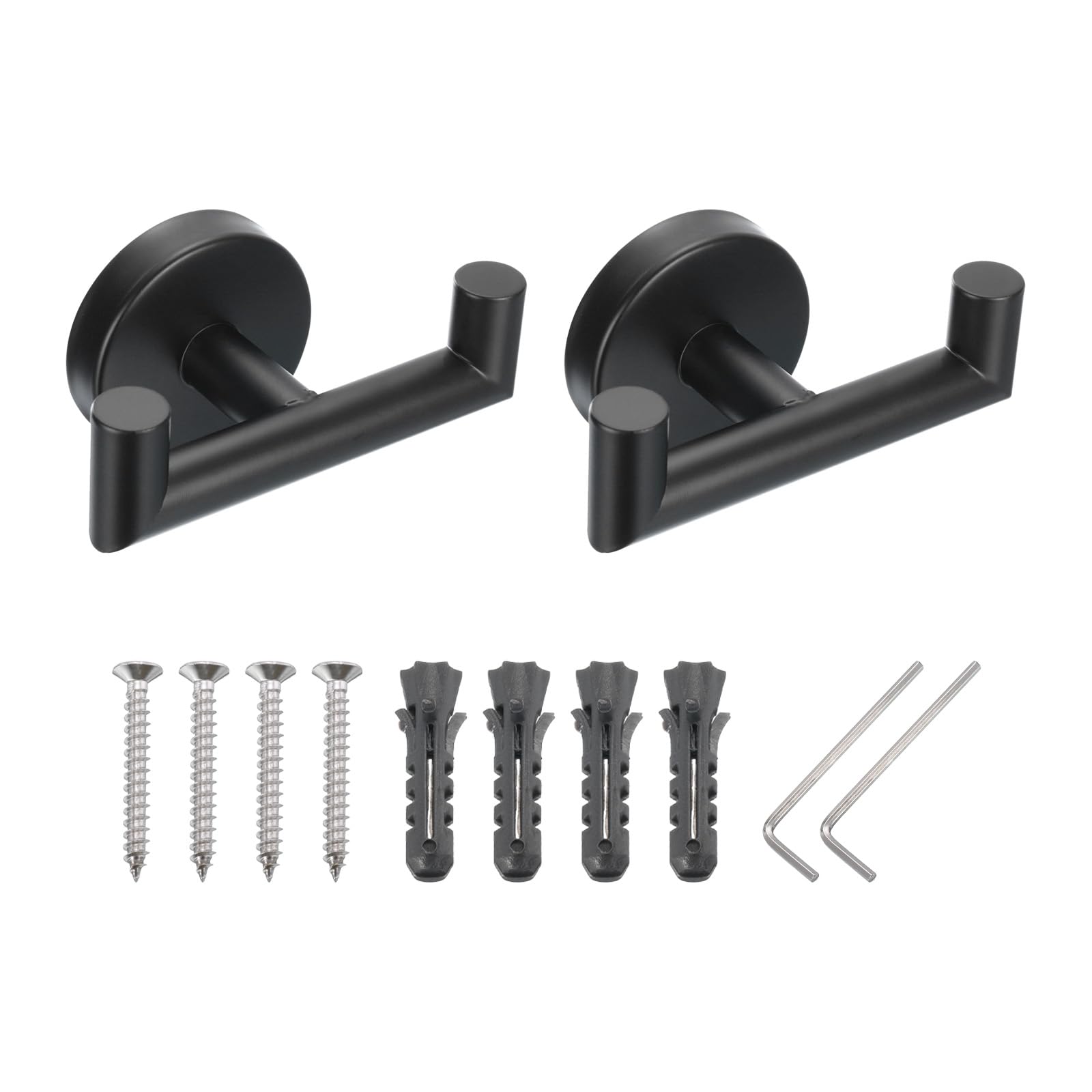 PATIKIL Double Towel Hook, 2Pack Stainless Steel Wall Mounted Hanger Round Towel Holder for Hanging Bathroom, Bedroom, Dormitory, Hang Towel, Clothes, Coat, Robe, Hat, Black