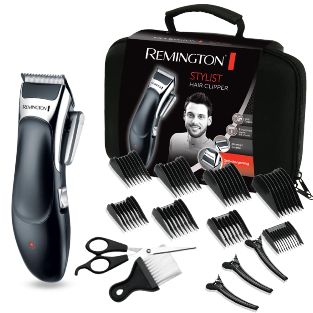 Remington Máquina de Cortar Pelo Stylist, Cortapelos con Cable e Inalámbrico, Cuchillas de Cerámica Avanzada, 8 Peines, 40 min Autonomía, Palanca Selección Longitud, Maletín y 5 Accesorios - HC363C, unisex.