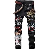 Enrica Men's Casual Printed Jeans Skinny Denim Pants