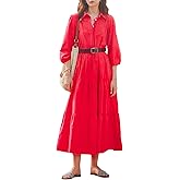 Women Button Down Maxi Shirt Dress Long Sleeve Flowy Tiered Collared Dresses with Pockets