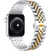 Wolait Compatible with Apple Watch Ultra 3/Ultra 2 Band 49mm 46mm 45mm 44mm 42mm,Stainless Steel Heavy iWatch Band with Butterfly Folding Clasp Link Bracelet for Series 11-1/SE3/2/Men,Silver/Gold