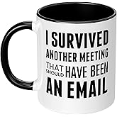 I Survived Another Meeting That Should Have been an Email Ceramic Coffee Mug Funny Coworker Christmas Gift Office Humor New Job Present Gag Gift Sarcasm Tea Cup 11 oz White Black