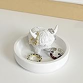 Highland Cow Ring Holder with Circular Dish Scottish Cow Statue Wedding Engagement Holder Calf Jewelry Organizer Stand Jewelry Dish Trinket Tray Gift for Cow Lovers Ring Display Decoration (A, 1PCS)