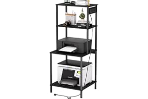 ASGOLION Printer Stand with Charging Station, 49" Tall 4-Tier Printer Stand with Storage, Large Printer Table for Home Office, Kitchen, Living Room, PrinterCart Beside Desk for Printer, Scanner (Black)