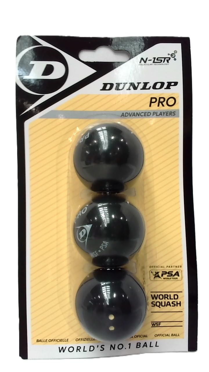Dunlop Squash Balls Pro Double Yellow, 3 Ball Blister Pack, Official Tournament Squash Ball