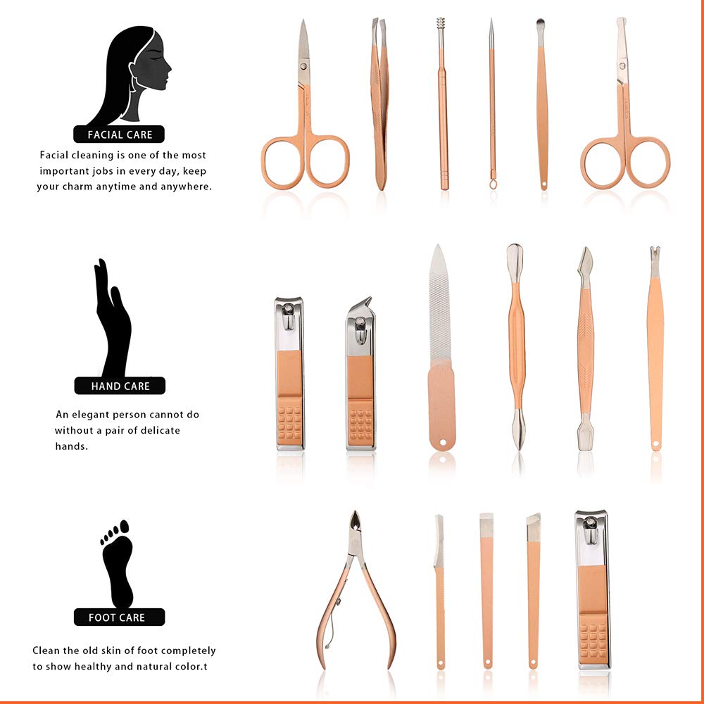 18PCS Manicure Set Nail Clippers Pedicure Kit, Professional stainless steel Manicure Grooming Kits, Nail Care Tools with Travel Case Great Gift for Men & Women : Beauty