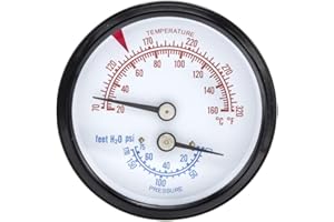 PIC Gauges TRI-RC-254R1.75-D Commercial Tridicator, Black Steel Case, Bronze Internals, Plastic Lens w/ Red Indicator, 2.5" Dial, 1.75" Stem Length, 0/75 psi Range, 1/4" Male NPT