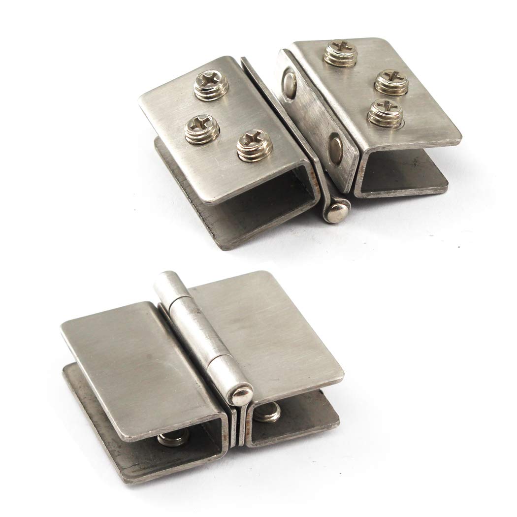 180° Glass Door Pivot Hinge Kit Stainless Steel Shower Hinge Glass Door Double Clamp Clip with Screws,Adaptive 8-10mm Glass
